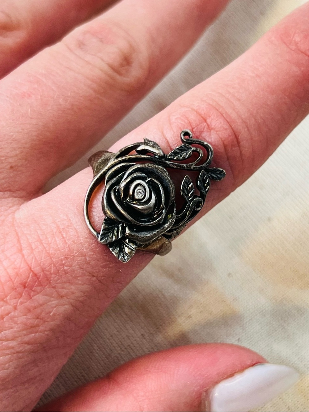 Vintage Sterling Silver Rose Flower Ring Size 9